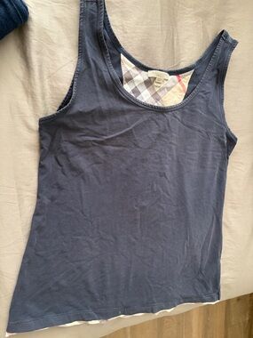 Burberry Navy Blue Tank Top with Check Trim